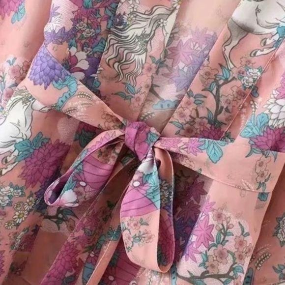 Luxe Boho Wild Horses Pink Floral Kimono Coverup - Picture 8 of 9